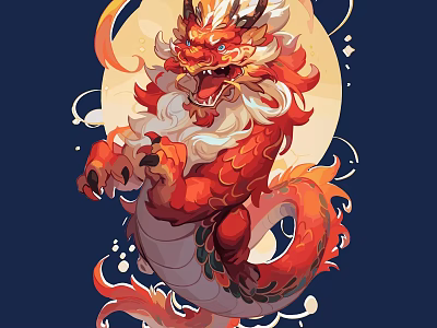 Red Dragon Themed Wall Decor With Moon Background And Artistic Design Elements 3d model