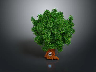 Lush Green Tree With Brown Bear Figure At The Bottom 3d model