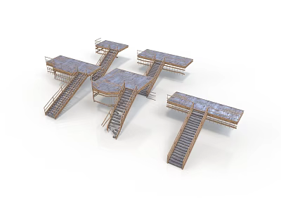 Modern Architectural Staircase And Platform Structure With Metal Wooden Design 3d model