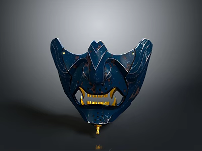 Blue Animal Mask Featuring Gold Sharp Teeth And Intricate Decorative Design 3d model