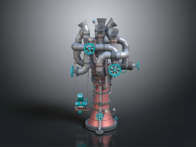 Industrial Style Lighting Combination Featuring Metal Pipes Gears Blue Wheels And Red Base 3d model