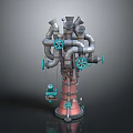Industrial Style Lighting Combination Featuring Metal Pipes Gears Blue Wheels And Red Base