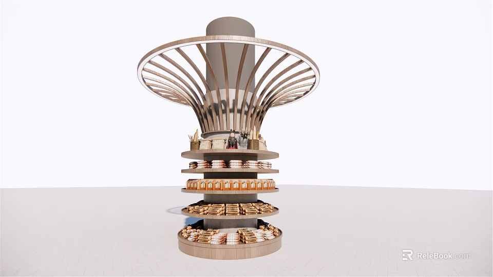 Multi tiered Modern Display Shelf with Circular Top for Bakery Items and Pastries 3d model