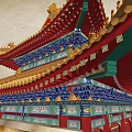 Traditional Ancient Chinese Architecture Multi Tiered Palace With Yellow Roof Red Pillars And Ornate Eaves