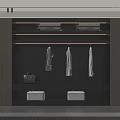 Modern Wardrobe Interior With Wooden Panels Hanging Clothes Handbag And Storage Drawers