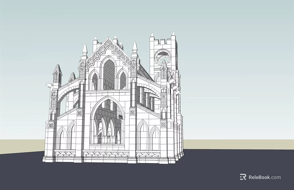 Ancient Gothic Architecture With Tower Arched Windows Spires And Ornate Details 3d model 