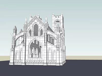 Ancient Gothic Architecture With Tower Arched Windows Spires And Ornate Details 3d model