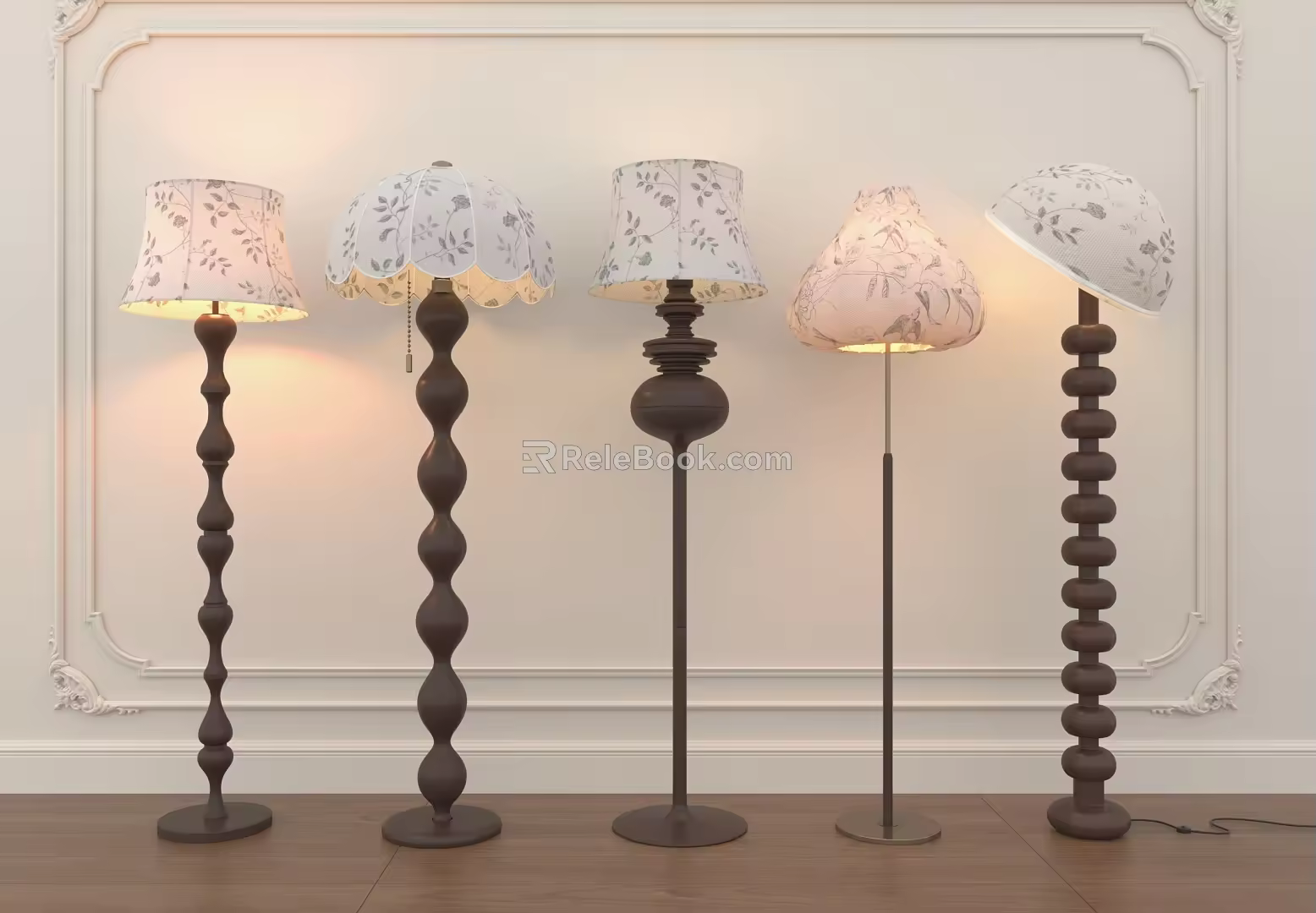 Middle style floor lamp combination 3d model