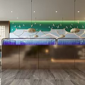 Modern Chinese Style Restaurant Interior With Wooden Decor Reception Desk Green Plants And Warm Lighting