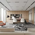 Modern Office Interior Design With Desk White Office Chairs Sofa Brown Armchair And Lighting