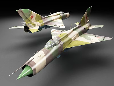 Two Camouflage Fighter Jets With Red Star Markings On Gray Background 3d model
