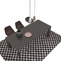 Harmony Dining Table With Dark Wood Chairs And Pendant Lights In Checkered Rug Interior