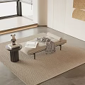 Modern Minimalist Room Interior With Bench On Woven Rug Pillow Blanket And Small Round Table