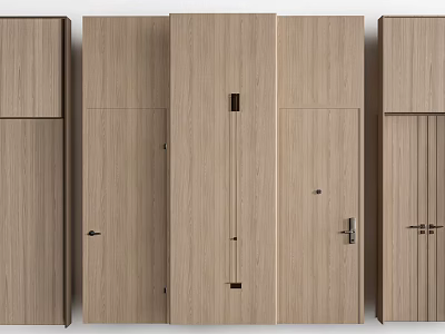 Modern Wooden Hinged Doors with Various Designs and Handle Details 3d model