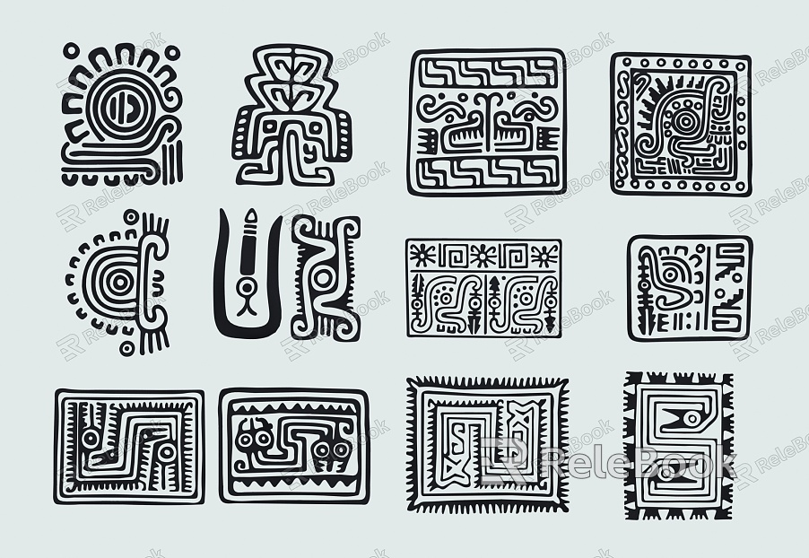 Maya Culture Aztec Civilization Indian Civilization Retro Central America Totem Pattern Decorative Pattern model