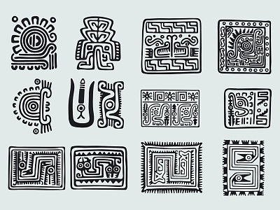 Maya Culture Aztec Civilization Indian Civilization Retro Central America Totem Pattern Decorative Pattern model