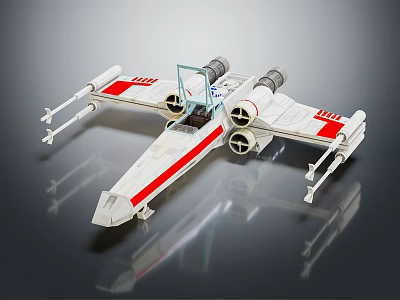 Red And White X Wing Fighter Model With Detailed Design And Display Stand 3d model