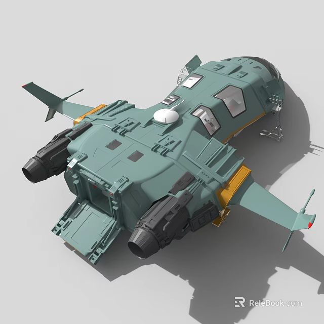 Futuristic Sci Fi Spaceship 3D Model With Green Exterior And Black Engines 3d model 