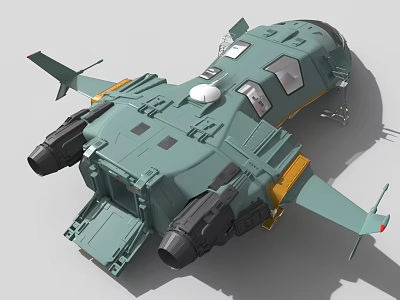 Futuristic Sci Fi Spaceship 3D Model With Green Exterior And Black Engines 3d model