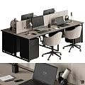 Modern Office Desk Setup With Multiple Monitors Dividers And Ergonomic Chairs