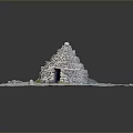 Layered Stone Structure In Snowy Natural Landscape With Green Patches And Rocky Ground
