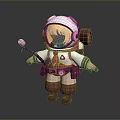Cartoon Astronaut Character With White Suit Red Scarf And Small Creature On Stick