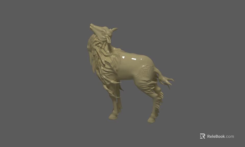 Beige Standing Wolf Sculpture With Detailed Texture On Gray Background 3d model 