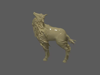 Beige Standing Wolf Sculpture With Detailed Texture On Gray Background 3d model