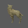 Beige Standing Wolf Sculpture With Detailed Texture On Gray Background