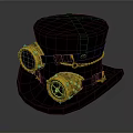 Stylish Black Top Hat With Golden Goggles And Chain Decorations For Daily Wear