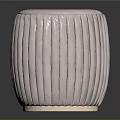 Cylindrical Light Gray Upholstered Stool With Vertical Stripes And Light Base 3d model