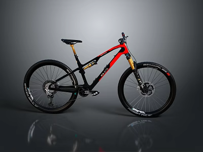 Red And Black Mountain Bike With Large Tires And Suspension System 3d model