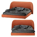 Modern Plush Upholstered Double Bed with Orange Headboard and Dark Gray Bedding 3d model