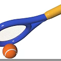 Blue Yellow Inflatable Tennis Racket With Orange Ball Kids Outdoor Toy 3d model