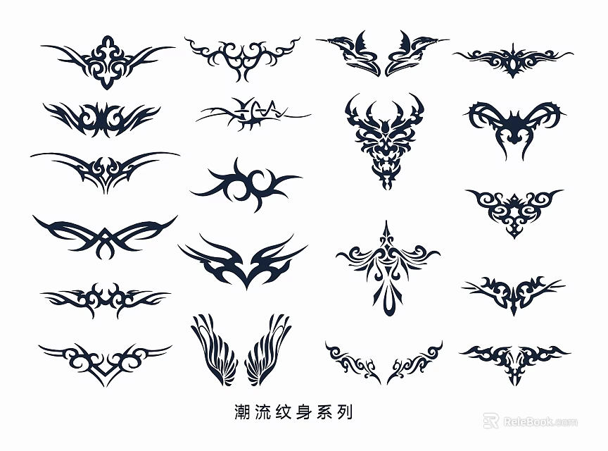 Trendy Tattoo Design Collection Featuring Various Stylish Patterns 3d model 