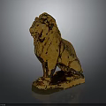 Decorative Golden Lion Statue Sitting Majestically On Shiny Base With Glossy Finish