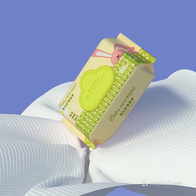 Soft Baby Wipes With Rabbit Design Green Dots On Yellow Packaging For Gentle Daily Use 3d model 