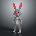 3D Animated Rabbit Character With Grey Body Red Ears And Red Nose Standing Pose