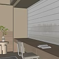 Minimalist Indoor Workspace With Large Window Blinds Wooden Desk Open Book And Potted Plant