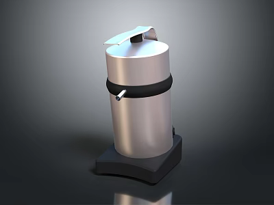 Silver Cylindrical Stainless Steel Container With Black Band Lid And Base 3d model