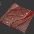 3D Green And Pink Undulating Terrain Model With Textured Surface Path Lines 3d model