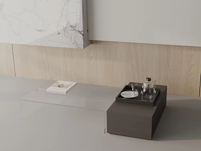 Modern Sofa Coffee Table Set Featuring Glass Top Wooden Base And Tray Decor 3d model