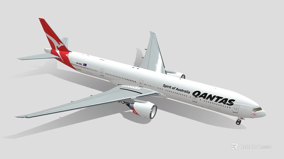 Qantas Passenger Airplane With White Body Red Tail And Spirit of Australia Livery 3d model 