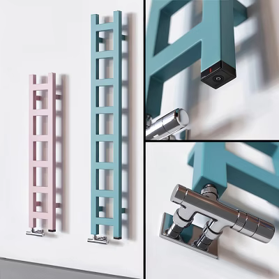 Colorful Indoor Ladders With Pink And Blue Designs And Metal Joint Details 3d model