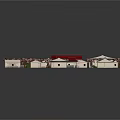 Traditional Architectural Model Featuring Red Roof Buildings Pink Trees And Courtyard Layout