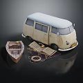 Vintage Van Setup Featuring Wooden Boat Beach Chairs And Lifebuoy
