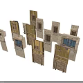 Building Models With Light Colored Stone And Wooden Structures Windows Doors Arranged In Staggered Layout