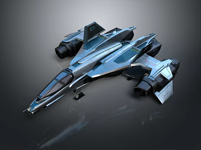 Futuristic Space Aerospace Spaceship With Sleek Design Multiple Engines Blue And Silver Metallic Finish 3d model