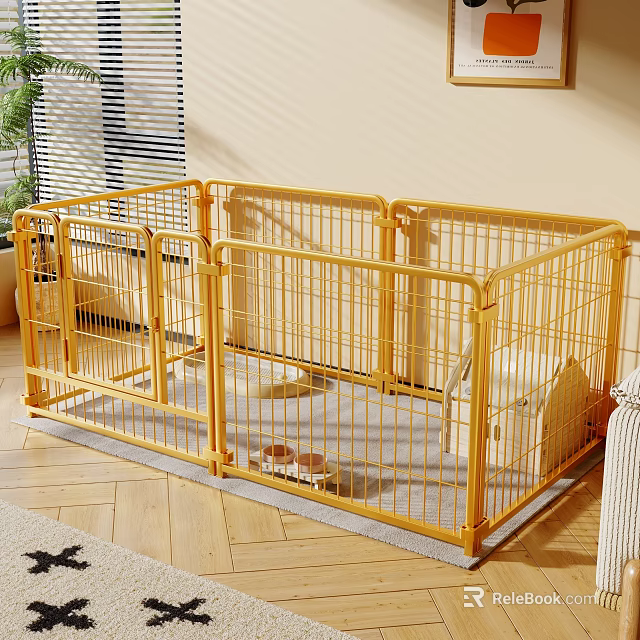 Yellow Wire Indoor Pet Cage with Fenced Design for Small Pets Home Use 3d model 