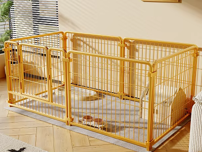 Yellow Wire Indoor Pet Cage with Fenced Design for Small Pets Home Use 3d model